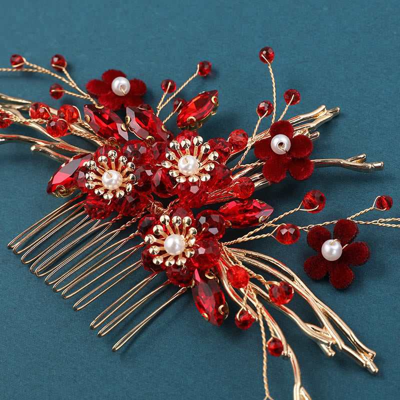 Golden Red Flower Branche Hair Comb | Spiritual Accessory
