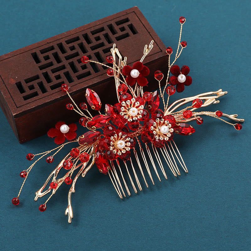 Golden Red Flower Branche Hair Comb | Spiritual Accessory