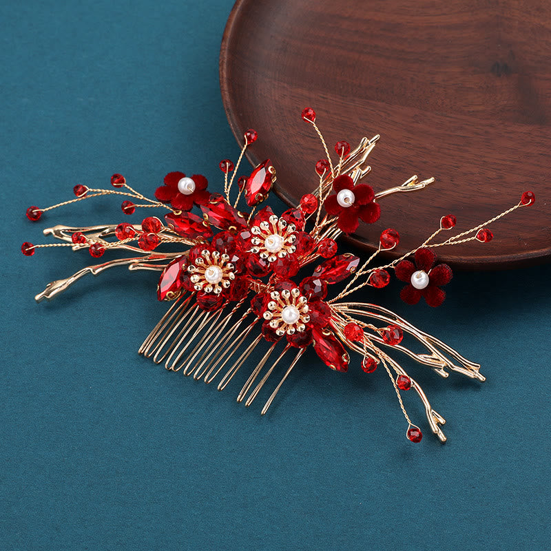 Golden Red Flower Branche Hair Comb | Spiritual Accessory