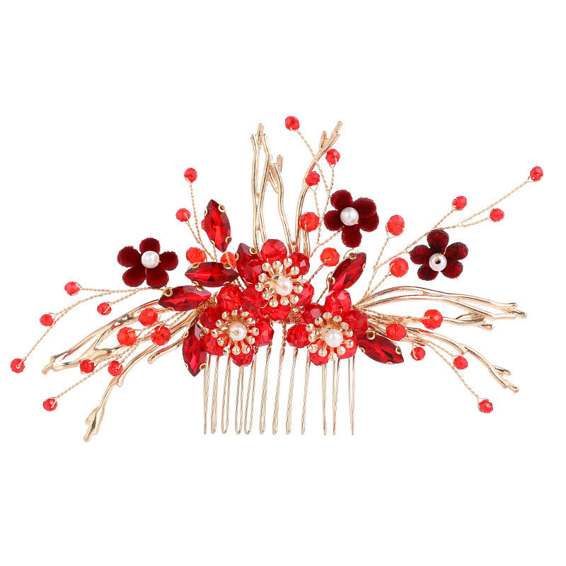 Golden Red Flower Branche Hair Comb | Spiritual Accessory