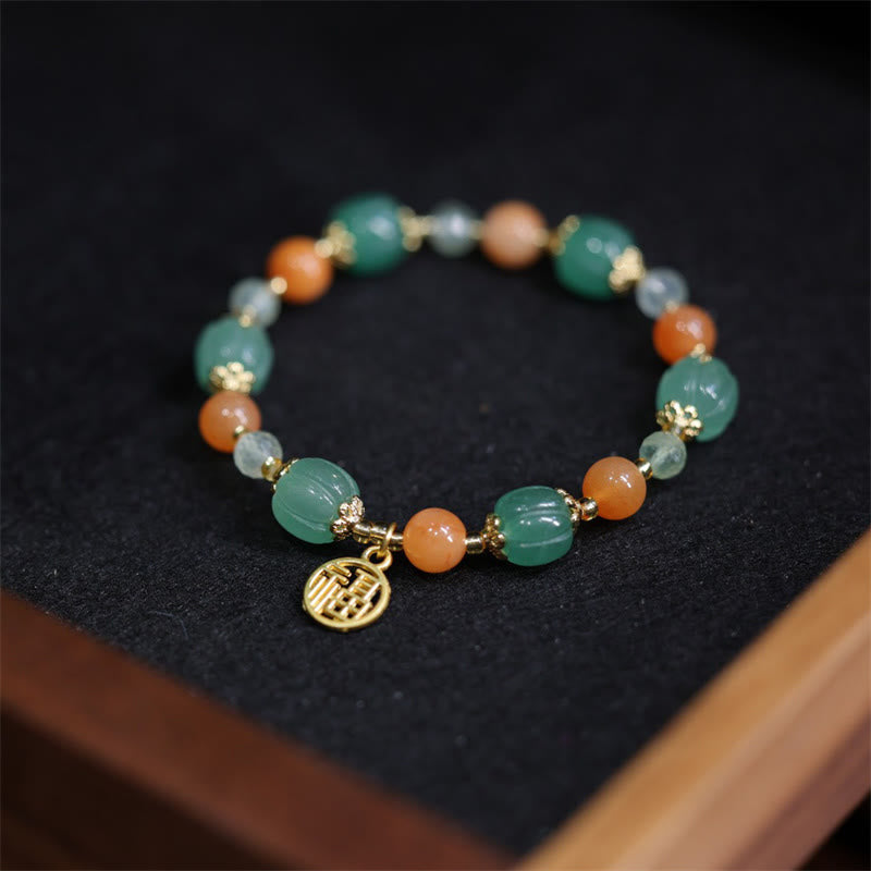 Golden Silk Jade Fu Charm Wealth Bracelet 14-16cm