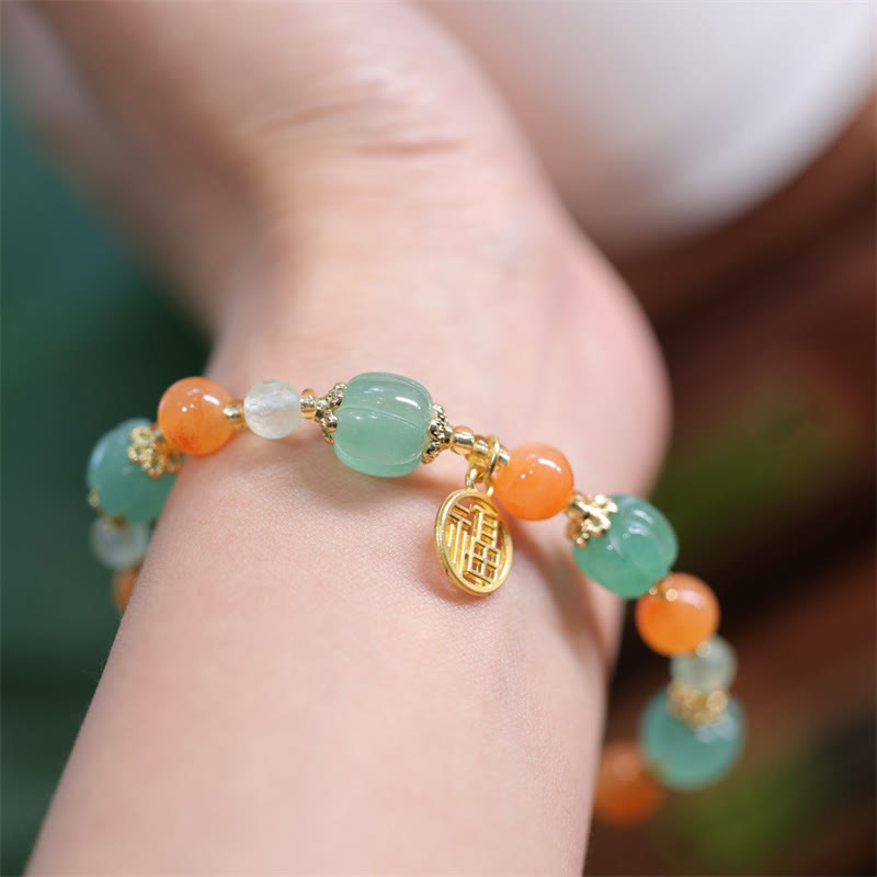 Golden Silk Jade Fu Charm Wealth Bracelet 14-16cm