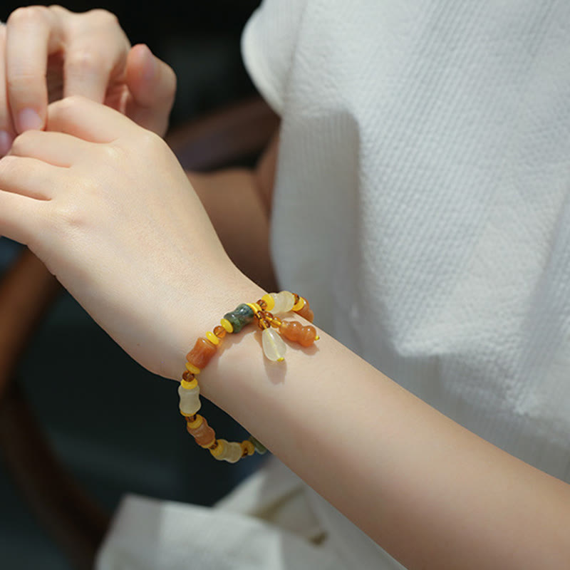 Golden Silk Jade Gourd Wealth Charm Bracelet