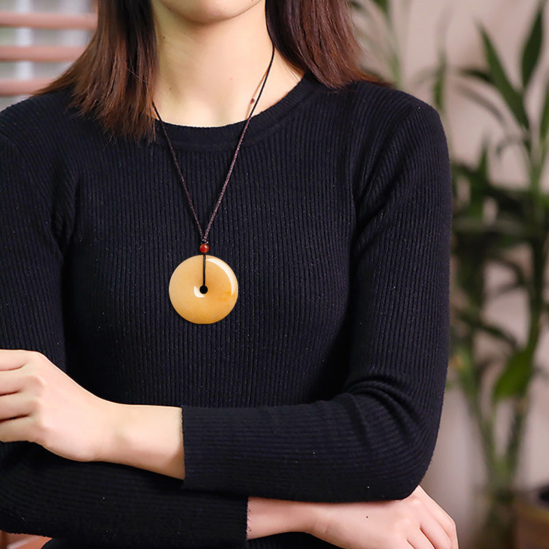 Golden Silk Jade Peace Buckle Pendant Necklace | Unisex