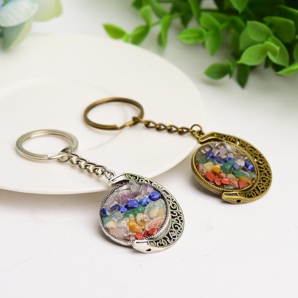 Golden and Silver Chakra Crescent Moon Keychain Spiritual Jewelry