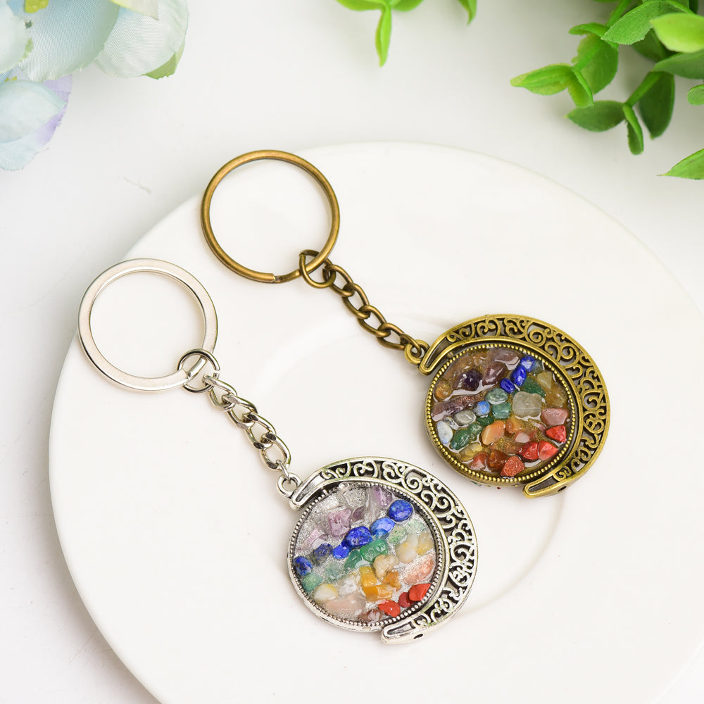 Golden and Silver Chakra Crescent Moon Keychain Spiritual Jewelry
