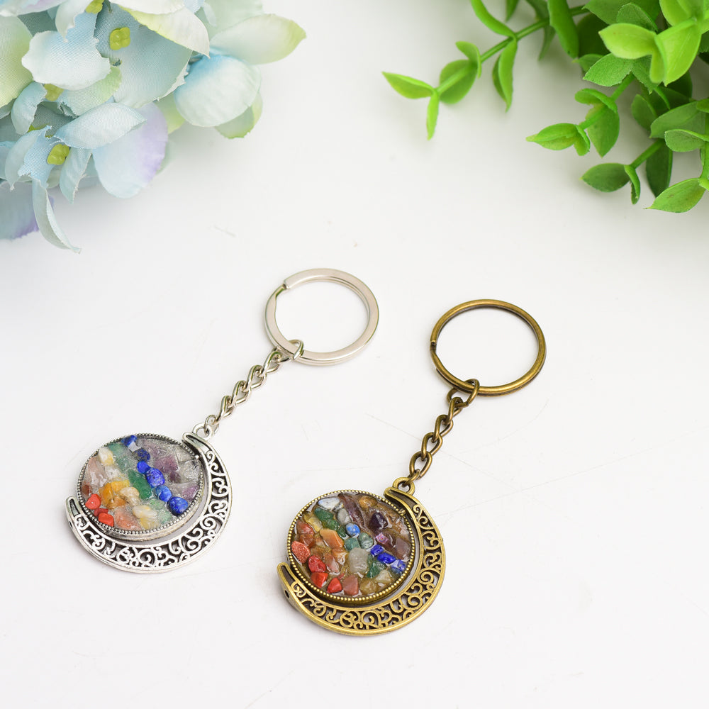 Golden and Silver Chakra Crescent Moon Keychain Spiritual Jewelry