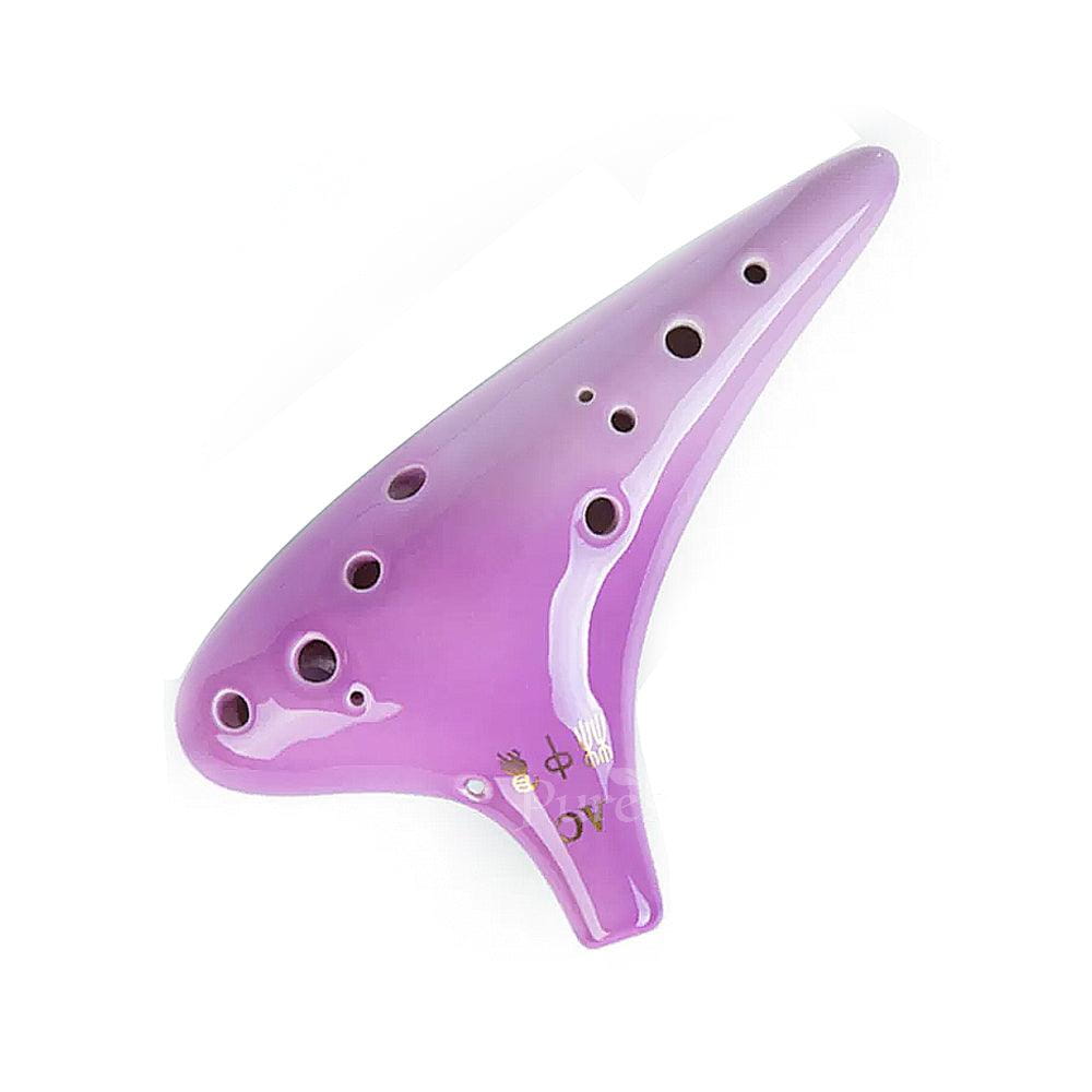 Purple ceramic ocarina flute with 12 holes for versatile music play