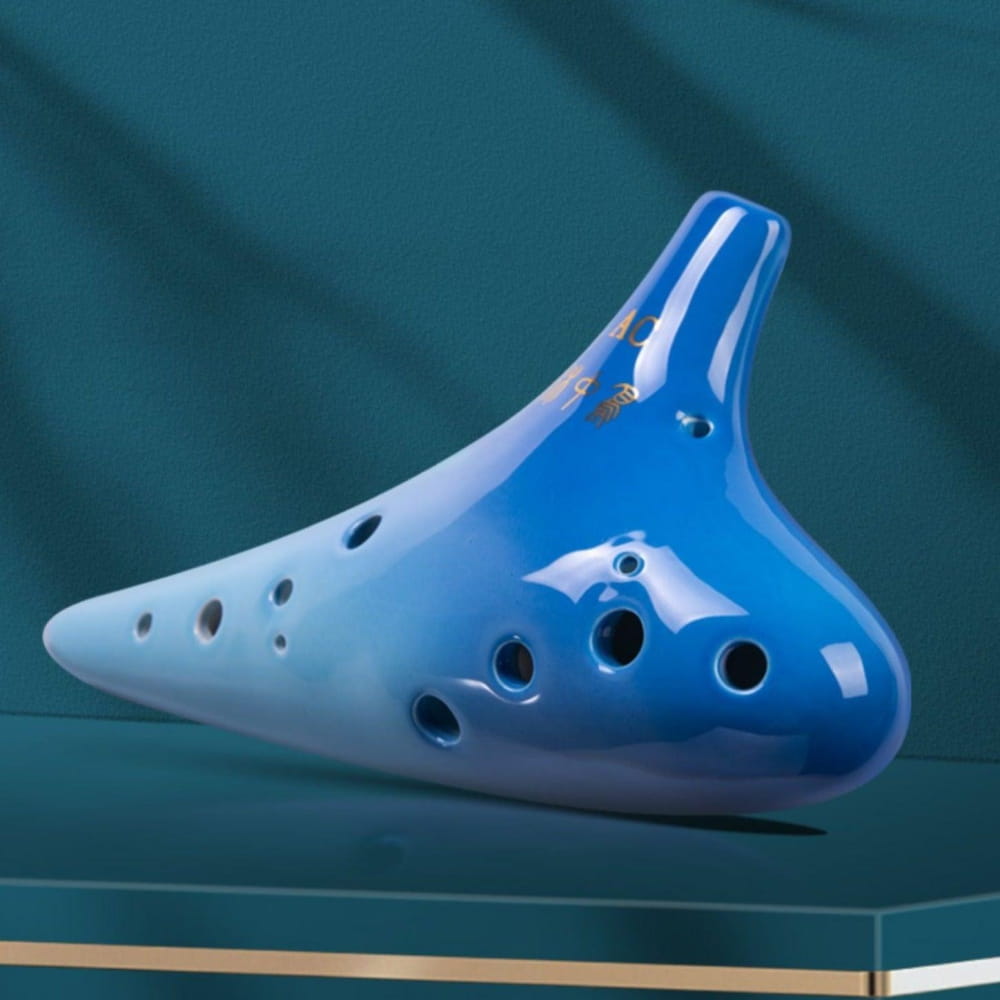 Blue ceramic Gradient 12 Hole Tenor Alto C Ocarina with finger holes