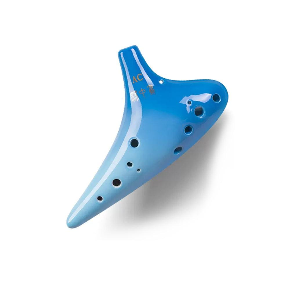 Blue ceramic ocarina with multiple finger holes from Gradient 12 Hole Tenor Alto C Flute