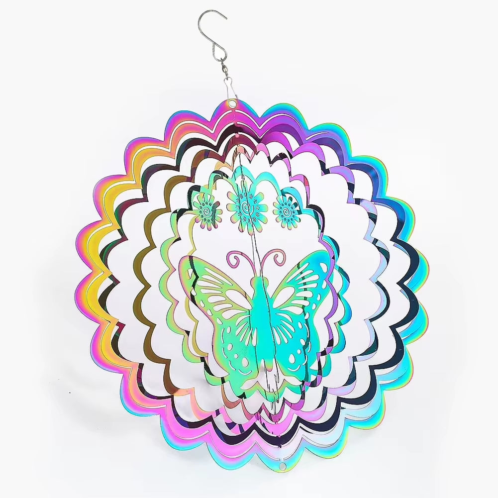 Iridescent Gradient Butterfly Kinetic Metal Wind Spinner with 3D design