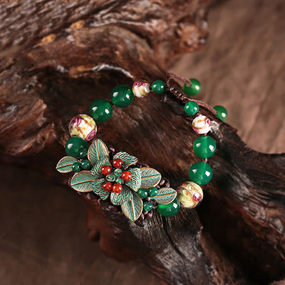 Green Agate Braided Knot Bracelet 5.5-7.9in Wrist