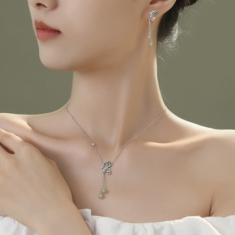 Green Aventurine Butterfly Necklace & Earrings Set