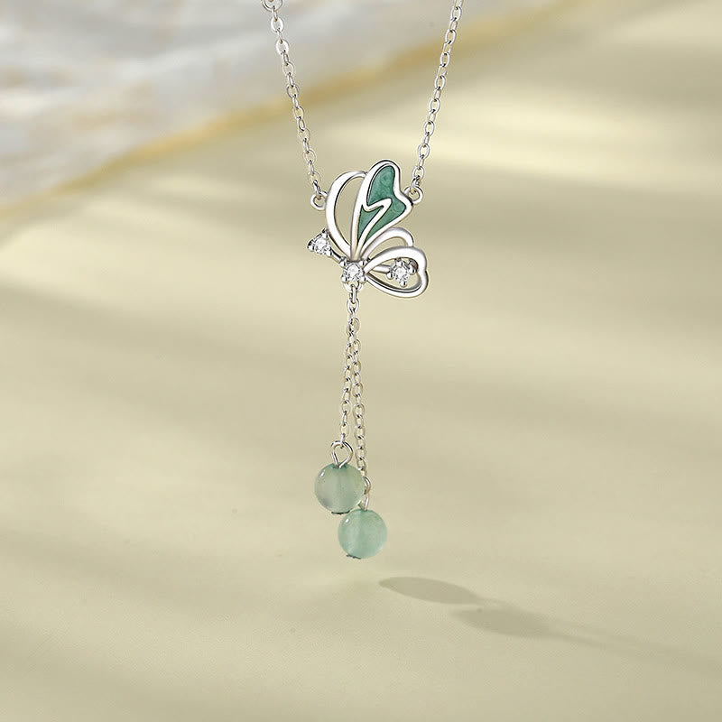Green Aventurine Butterfly Necklace & Earrings Set