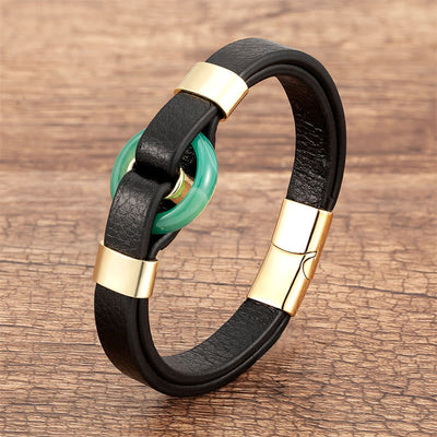 Green Aventurine Leather Magnetic Buckle Bracelet 16-18cm