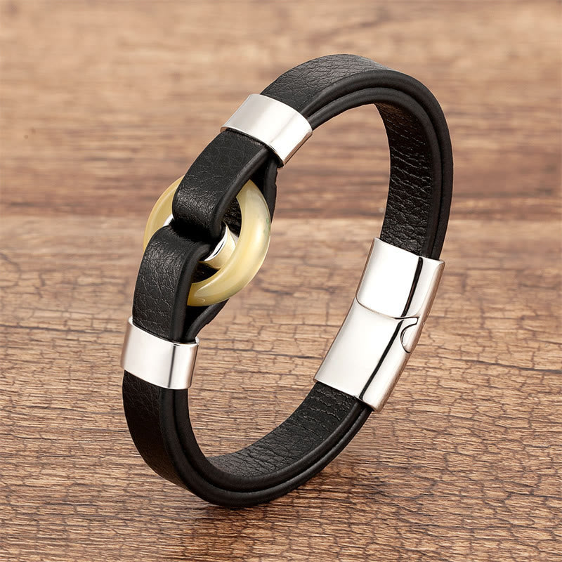 Green Aventurine Leather Magnetic Buckle Bracelet 16-18cm