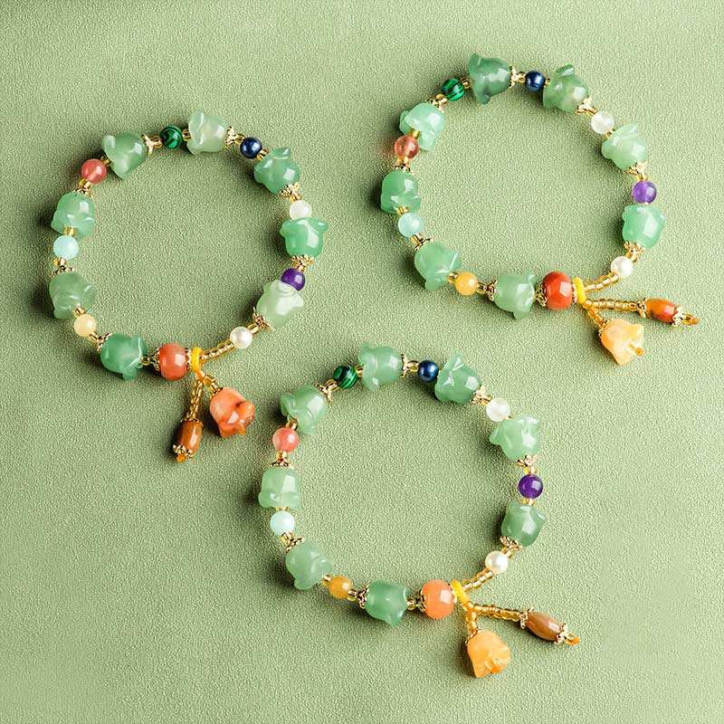 Green Aventurine Magnolia Flower Luck Bracelet