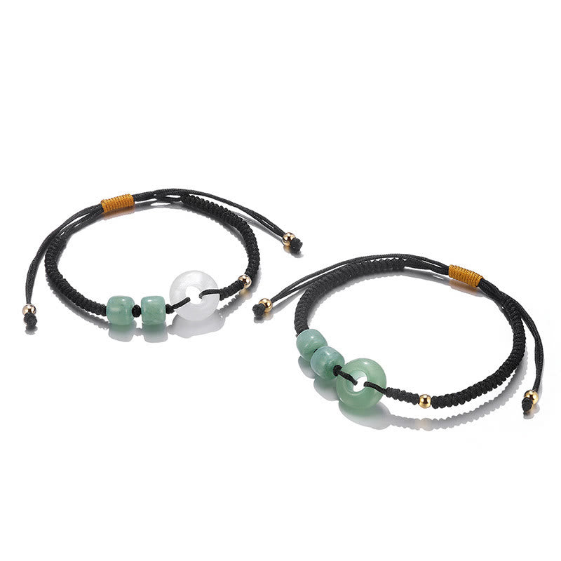 Green Aventurine White Jade Peace Buckle Couple Bracelet