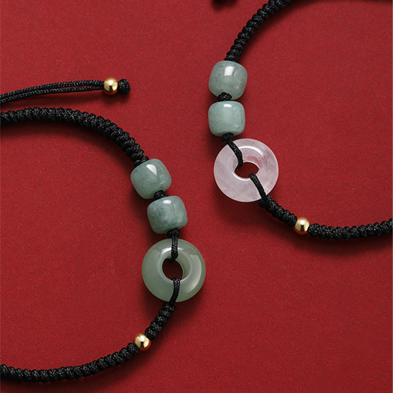 Green Aventurine White Jade Peace Buckle Couple Bracelet