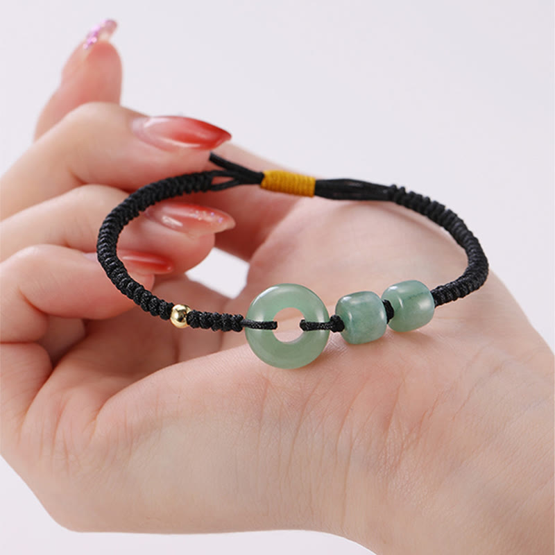 Green Aventurine White Jade Peace Buckle Couple Bracelet