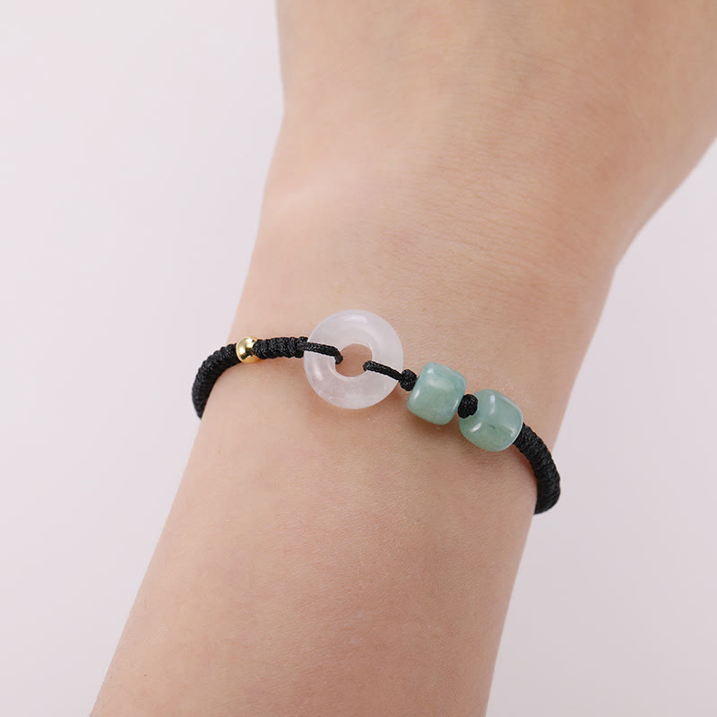 Green Aventurine White Jade Peace Buckle Couple Bracelet