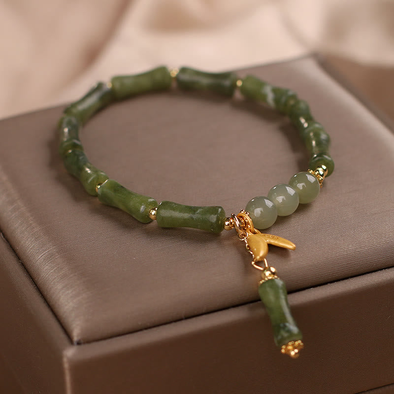 Green Bamboo Jade Leaf Pattern Jade Bracelet for Wealth