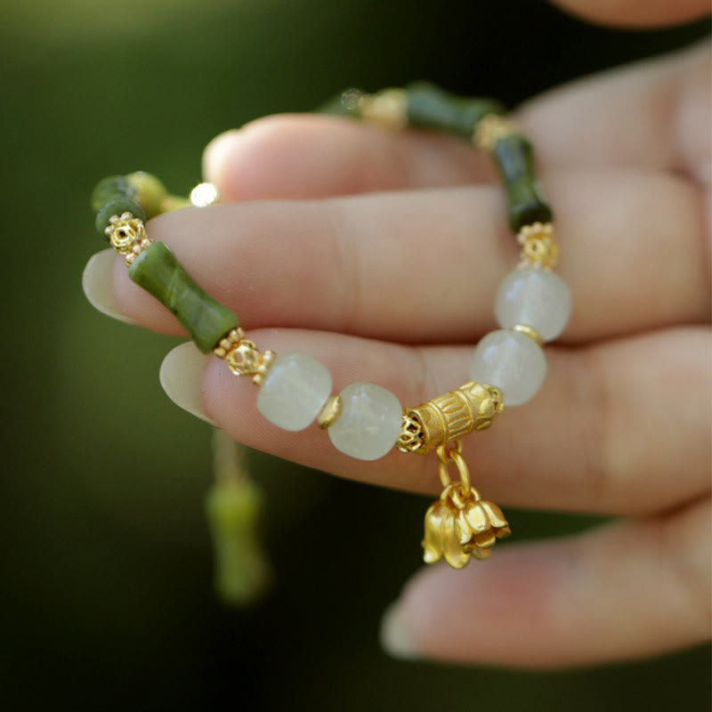 Green Bamboo Jade Wealth Bracelet for Prosperity & Growth
