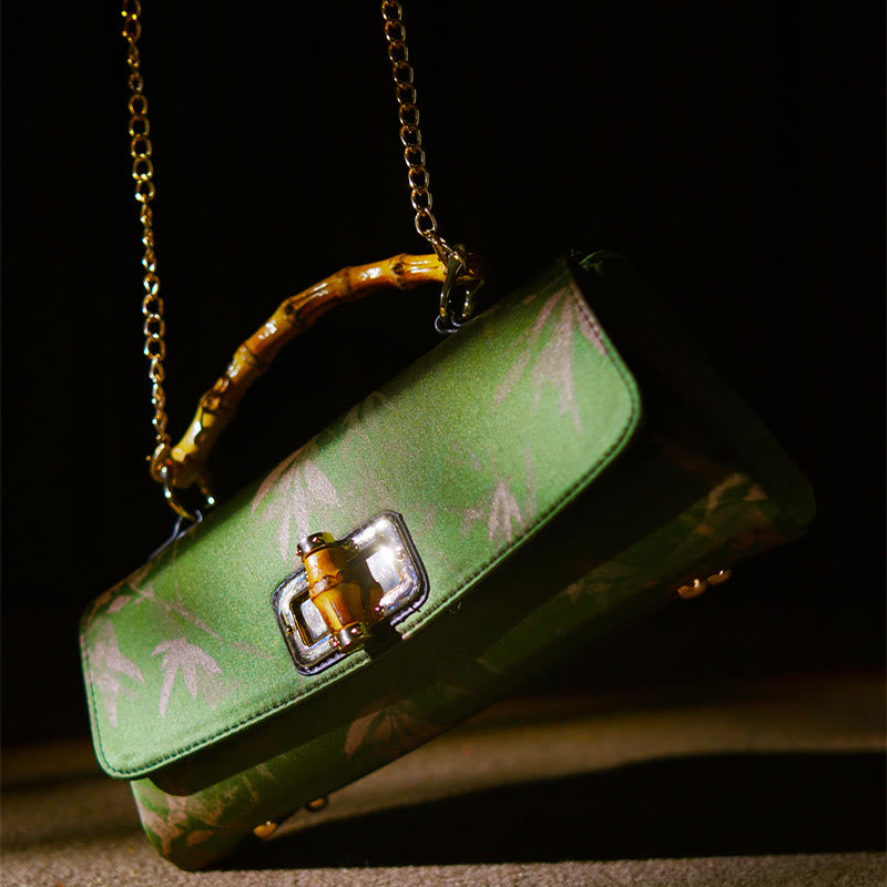 Green Bamboo Leaves Handbag with Metal Chain | Spiritual Accessory