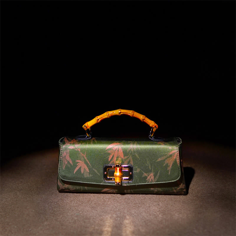 Green Bamboo Leaves Handbag with Metal Chain | Spiritual Accessory