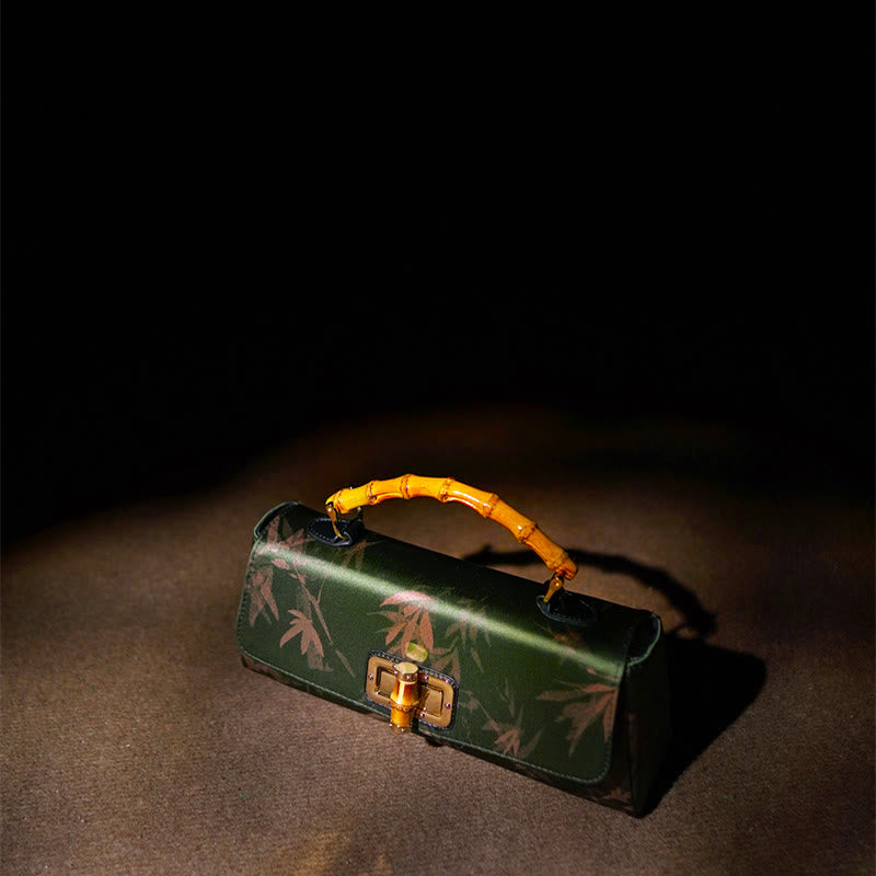 Green Bamboo Leaves Handbag with Metal Chain | Spiritual Accessory