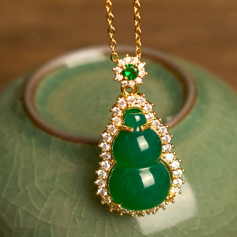 Green Chalcedony Gourd Pendant Necklace for Protection
