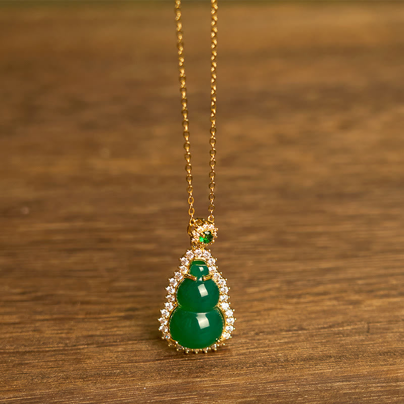 Green Chalcedony Gourd Pendant Necklace for Protection