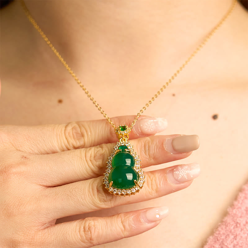 Green Chalcedony Gourd Pendant Necklace for Protection