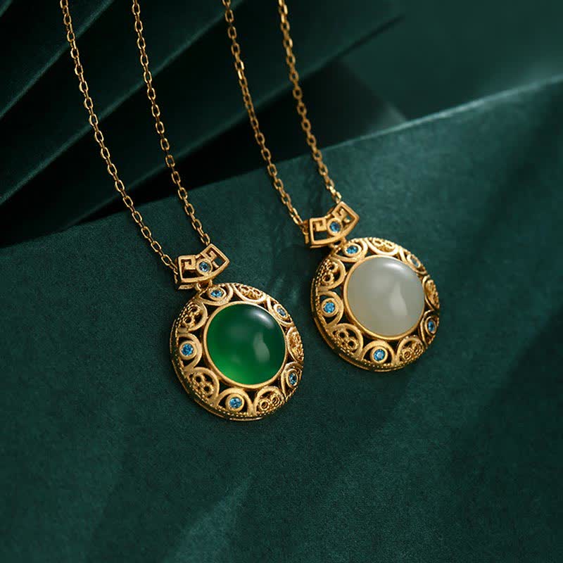 Green Chalcedony & Hetian White Jade Strength Necklace