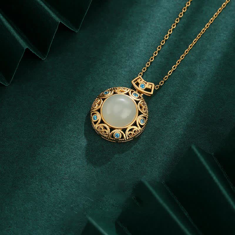 Green Chalcedony & Hetian White Jade Strength Necklace