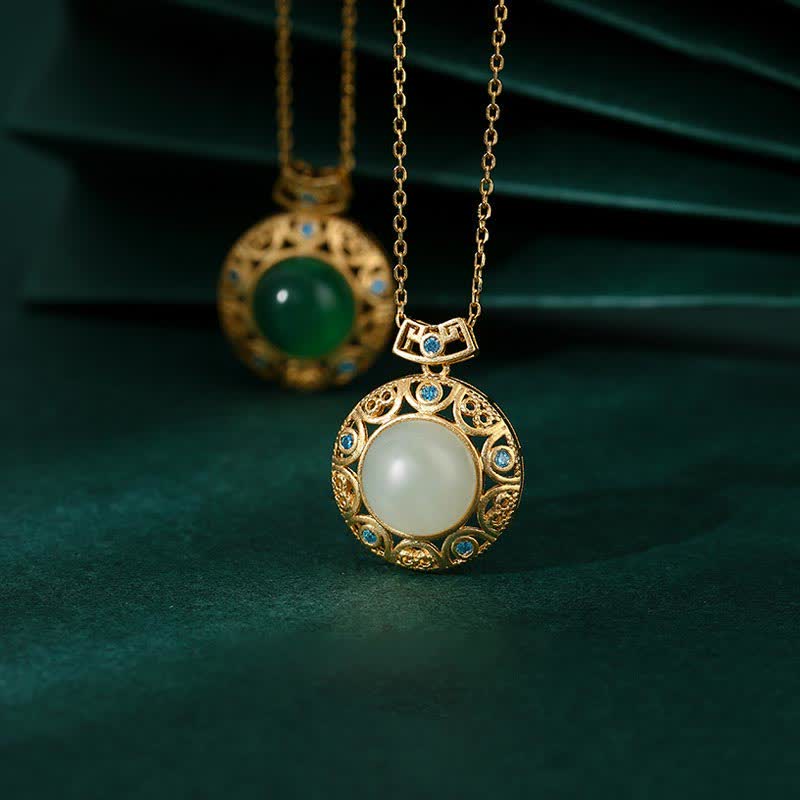 Green Chalcedony & Hetian White Jade Strength Necklace