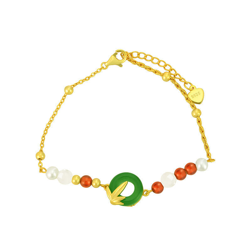 Green Chalcedony Silver Peace Buckle Bracelet