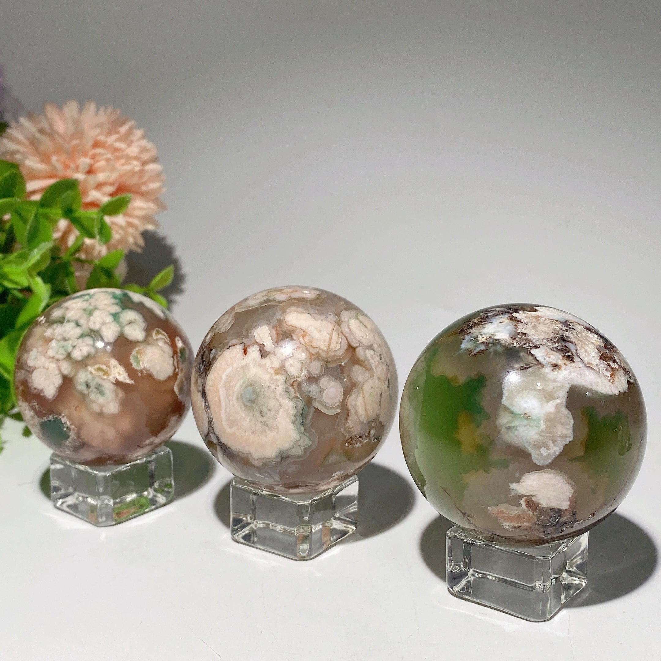 Green Flower Agate Crystal Sphere 1.3"-2.5" Healing Orb