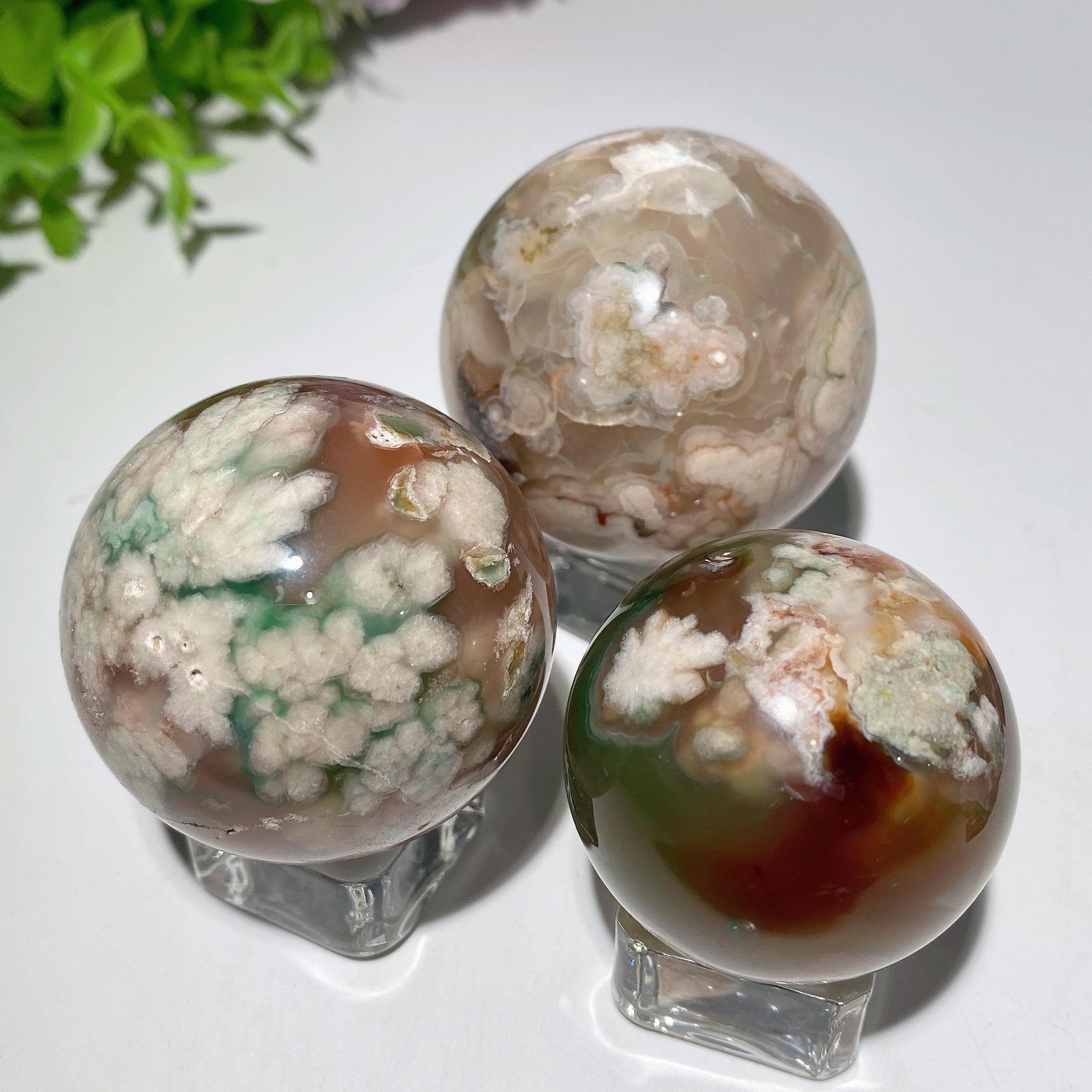 Green Flower Agate Crystal Sphere 1.3"-2.5" Healing Orb