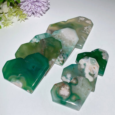 Green Flower Agate Heart Crystal Carvings 1.9-4.0 inch