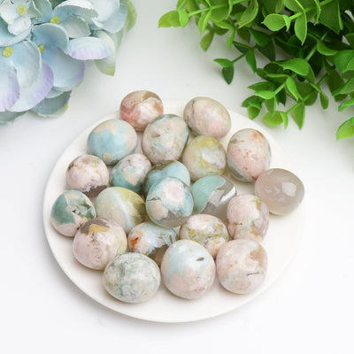 Green Flower Agate Tumbled Stones 0.1-1kg Polished Crystals