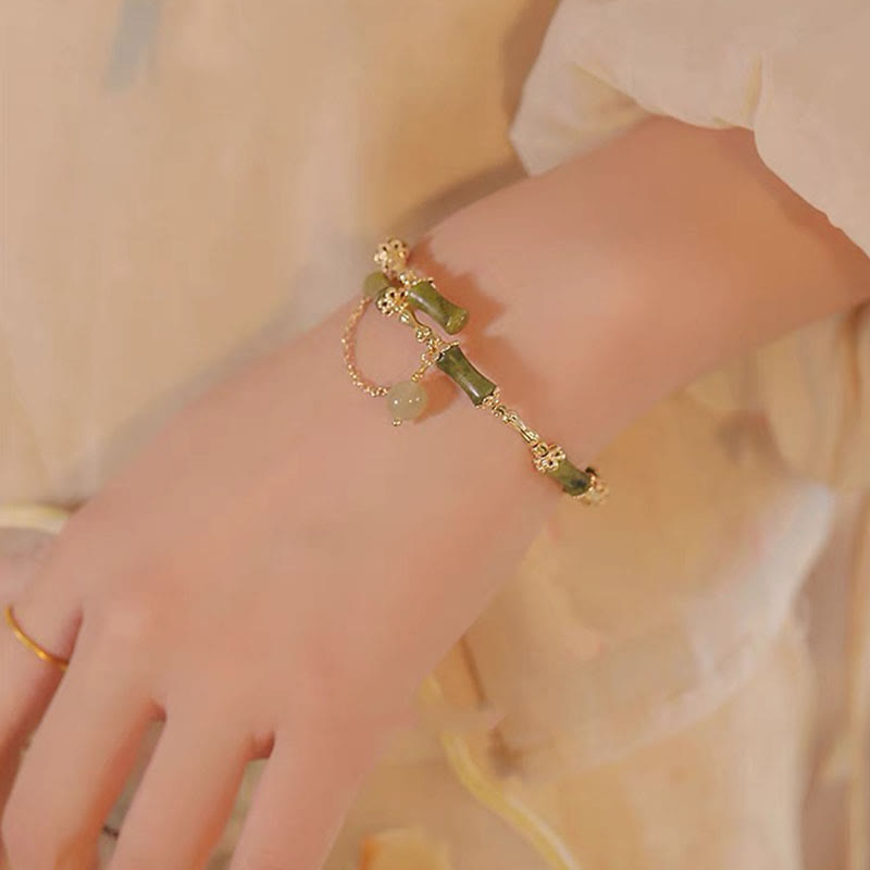 Green Jade Bamboo Pattern Luck Bracelet for Prosperity