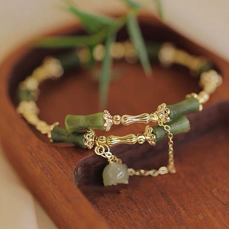 Green Jade Bamboo Pattern Luck Bracelet for Prosperity
