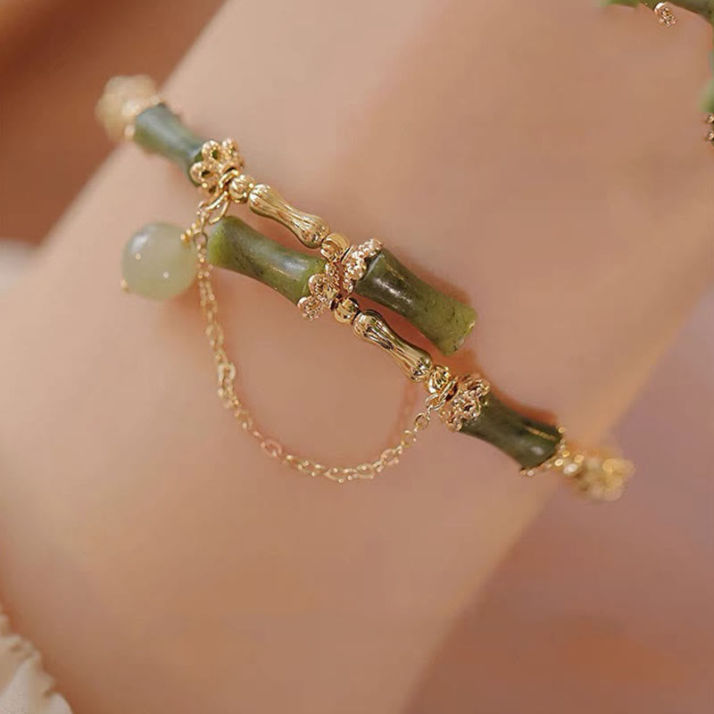 Green Jade Bamboo Pattern Luck Bracelet for Prosperity