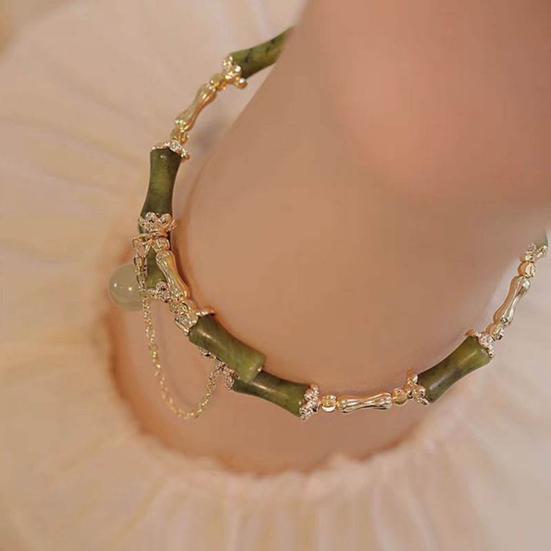 Green Jade Bamboo Pattern Luck Bracelet for Prosperity