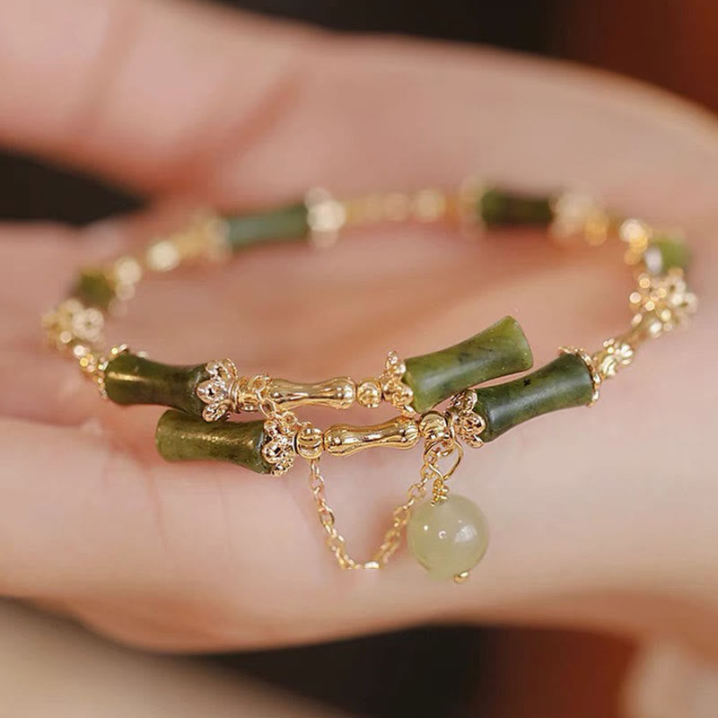 Green Jade Bamboo Pattern Luck Bracelet for Prosperity