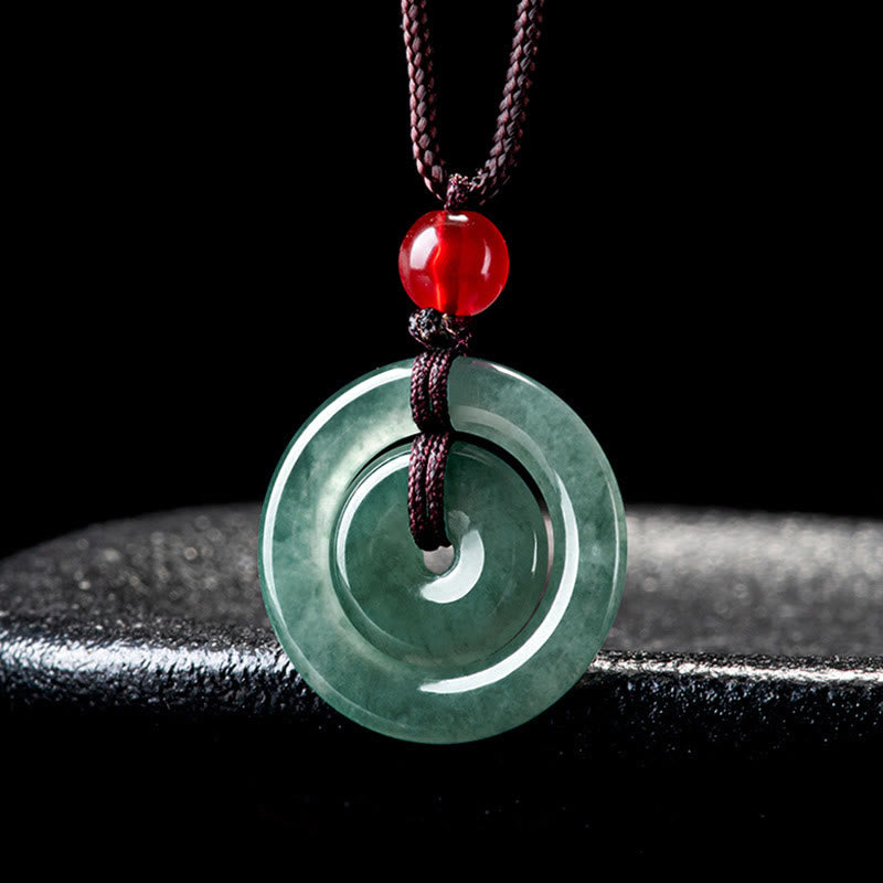 Green Jade Double Peace Buckle Necklace for Abundance