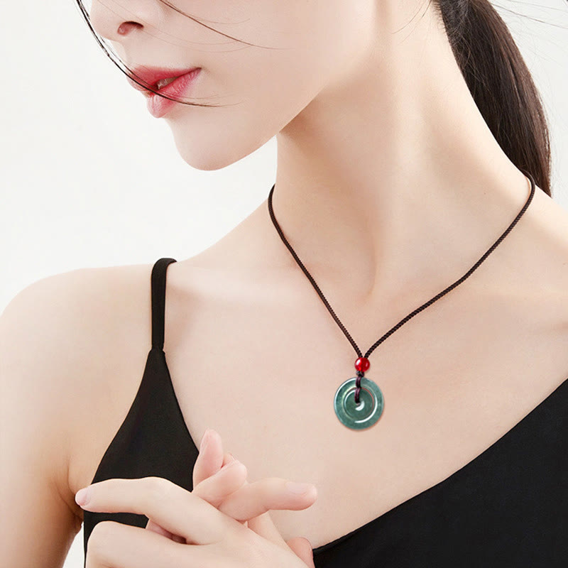 Green Jade Double Peace Buckle Necklace for Abundance