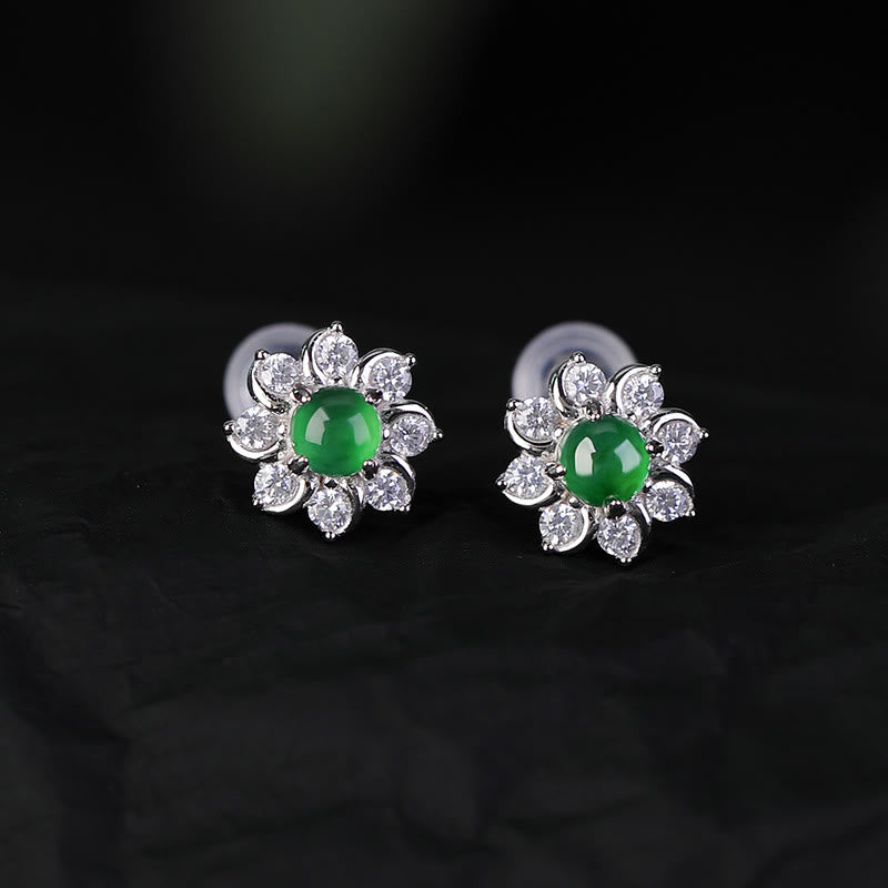 Green Jade Flower Prosperity Earrings