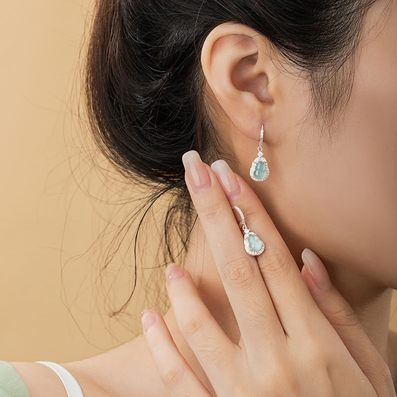 Green Jade Gourd Drop Earrings for Abundance & Prosperity